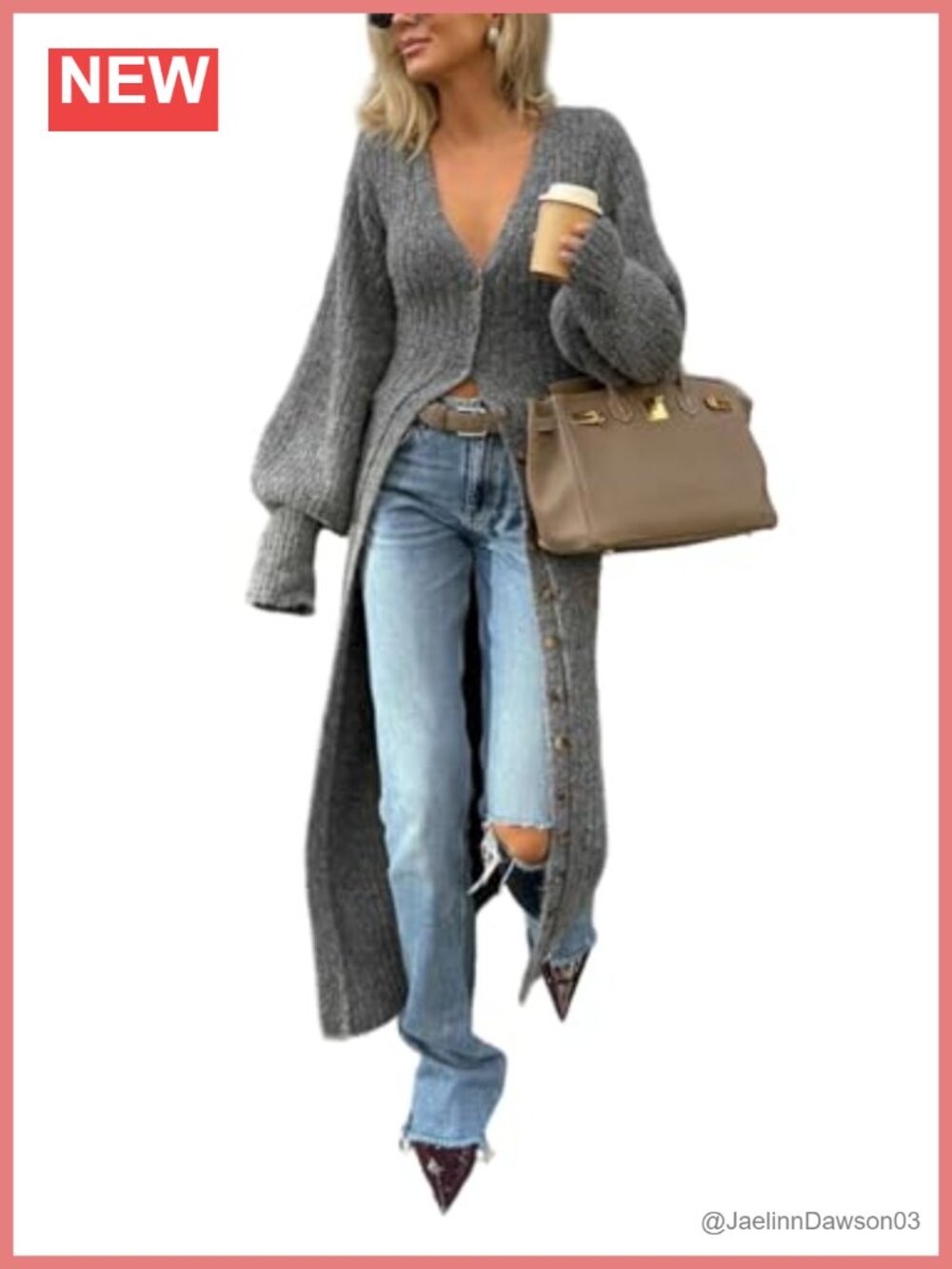 Chunky Cable Knit Maxi Duster Cardigan Button Down Bell Sleeve Sweater